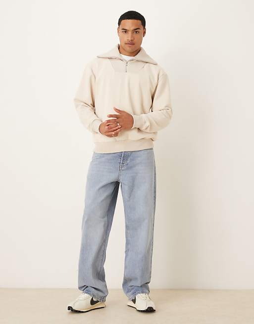 ASOS DESIGN Oversized Funnel Neck Sweatshirt In Stone