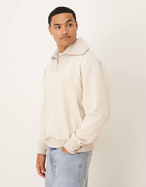 ASOS DESIGN oversized funnel neck sweatshirt in stone
