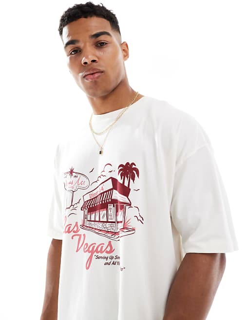 ASOS DESIGN oversized graphic t-shirt in off white