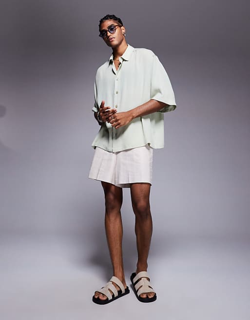 ASOS DESIGN Oversized Half Sleeve Sheer Shirt In Sage
