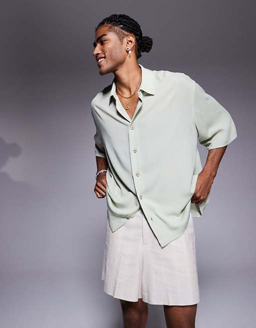 ASOS DESIGN oversized half sleeve sheer shirt in sage