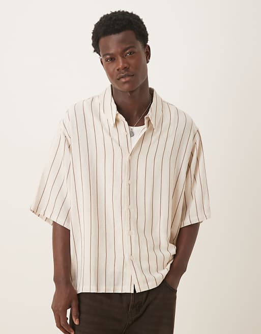ASOS DESIGN oversized half sleeve shirt in neutral stripe