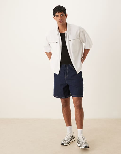 ASOS DESIGN Oversized Half Sleeve Shirt With Zip Pocket Detail In White