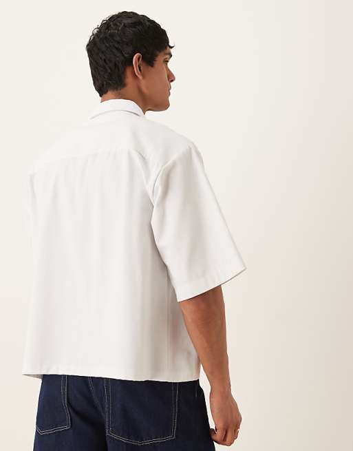 ASOS DESIGN Oversized Half Sleeve Shirt With Zip Pocket Detail In White