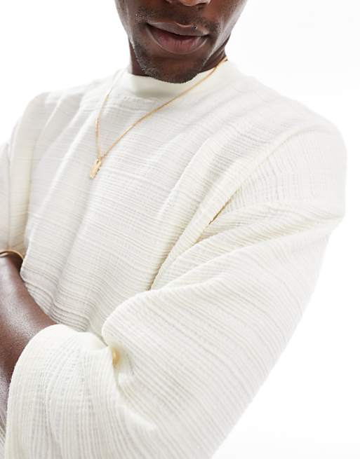 ASOS DESIGN Oversized Half Sleeve T-shirt In Cream Texture