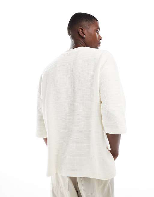 ASOS DESIGN Oversized Half Sleeve T-shirt In Cream Texture