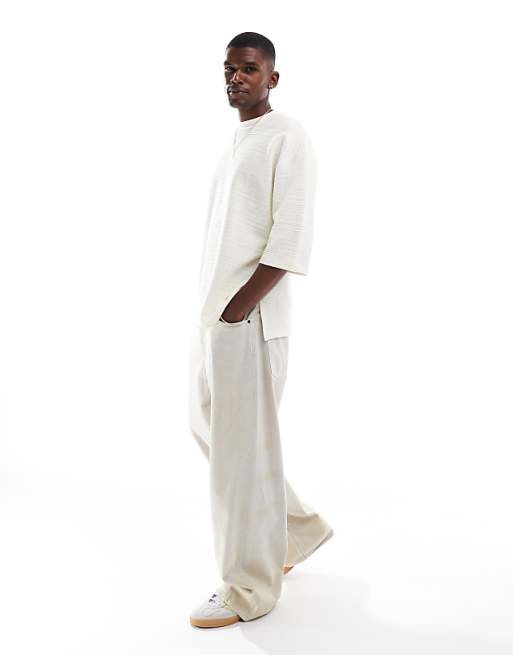 ASOS DESIGN Oversized Half Sleeve T-shirt In Cream Texture