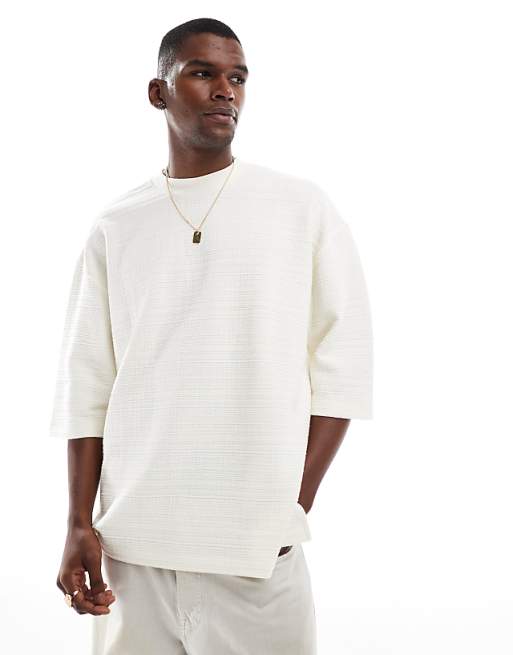 ASOS DESIGN oversized half sleeve t-shirt in cream texture