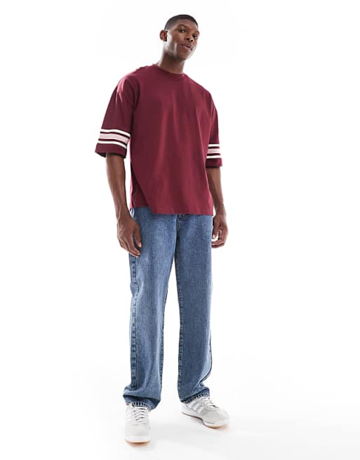 ASOS DESIGN Oversized Half Sleeve T-shirt With Contrast Detail In Burgundy