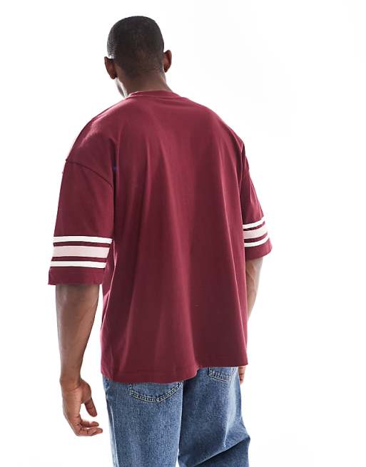 ASOS DESIGN Oversized Half Sleeve T-shirt With Contrast Detail In Burgundy