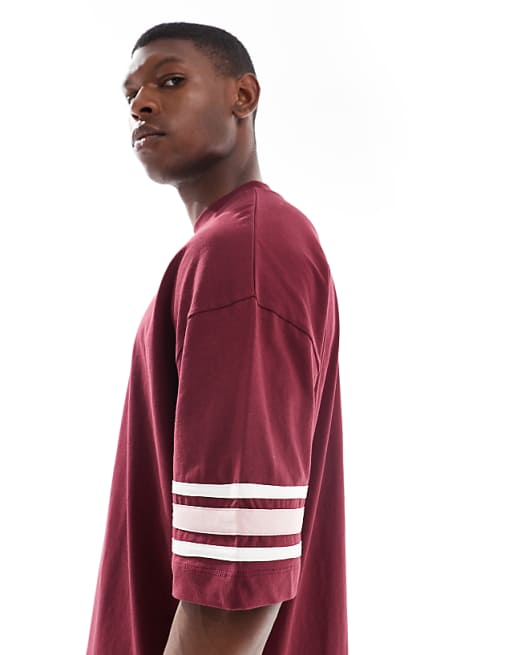 ASOS DESIGN Oversized Half Sleeve T-shirt With Contrast Detail In Burgundy