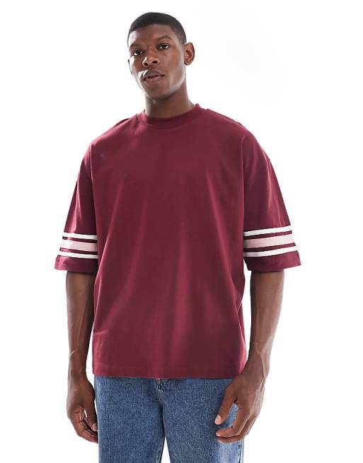 ASOS DESIGN oversized half sleeve t-shirt with contrast detail in burgundy