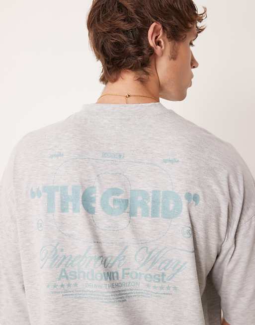 ASOS DESIGN Oversized Heavyweight T-shirt With Back Print In Grey Marl