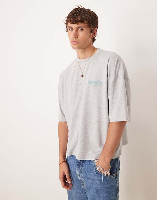 ASOS DESIGN Oversized Heavyweight T-shirt With Back Print In Grey Marl