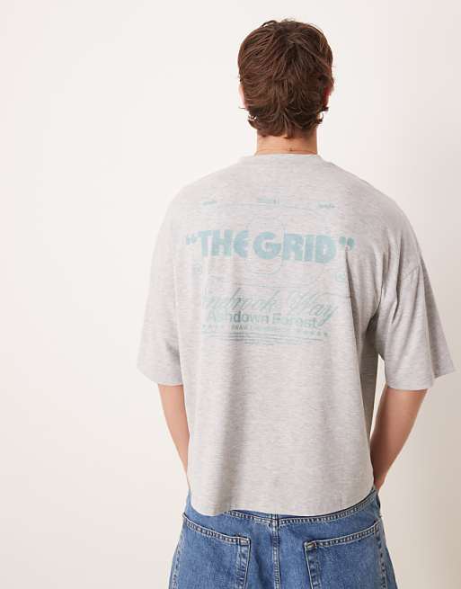 ASOS DESIGN oversized heavyweight t-shirt with back print in grey marl