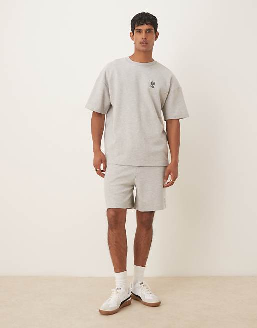 ASOS DESIGN Oversized Heavyweight T-shirt With Embroidery In Grey Marl