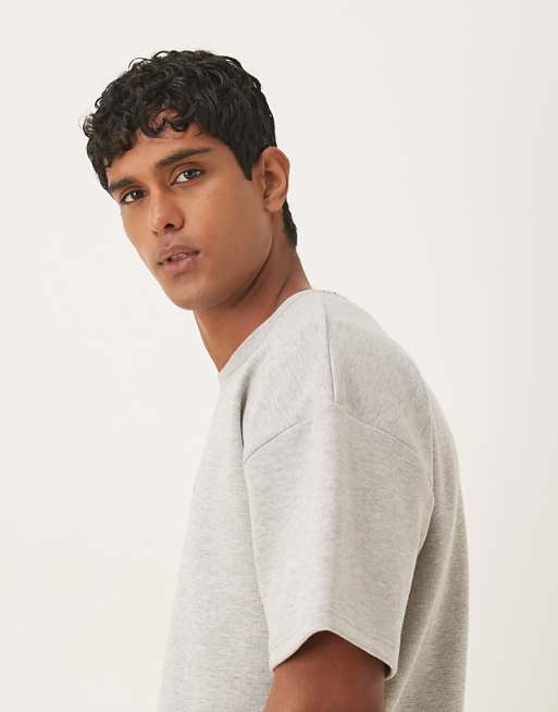 ASOS DESIGN Oversized Heavyweight T-shirt With Embroidery In Grey Marl