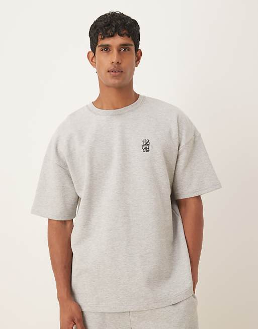 ASOS DESIGN oversized heavyweight t-shirt with embroidery in grey marl