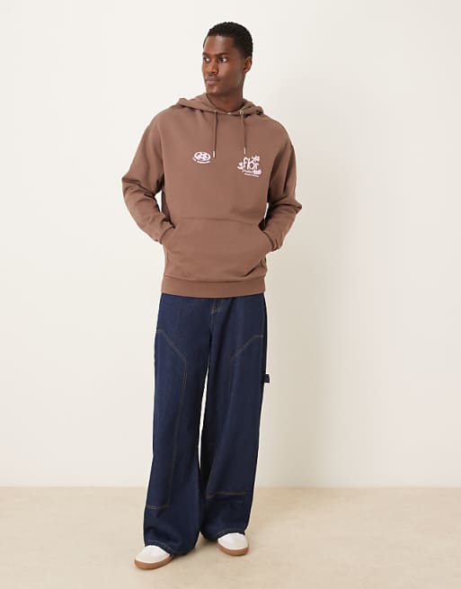 ASOS DESIGN Oversized Hoodie With Floral Print In Brown