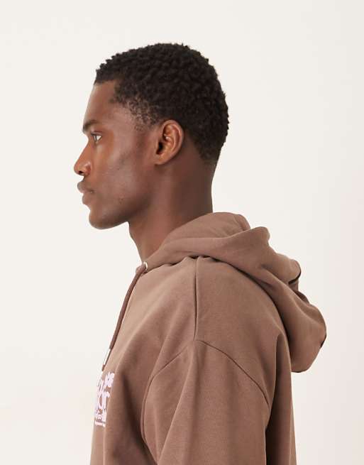 ASOS DESIGN Oversized Hoodie With Floral Print In Brown