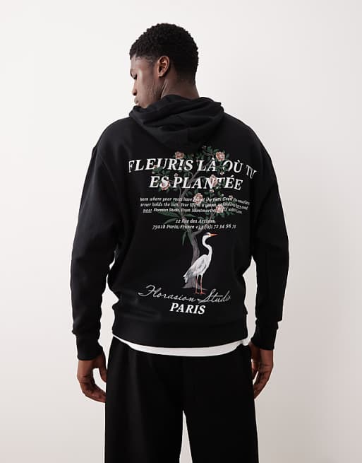 ASOS DESIGN oversized hoodie with floral print in black