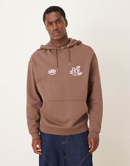 ASOS DESIGN oversized hoodie with floral print in brown