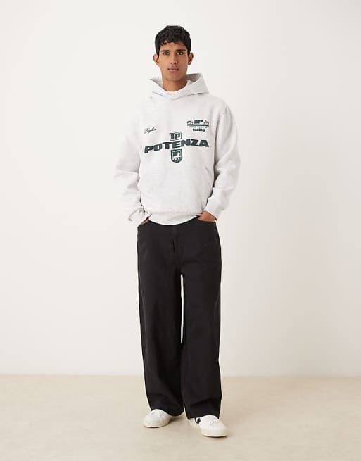 ASOS DESIGN Oversized Hoodie With Football Print In Grey Marl