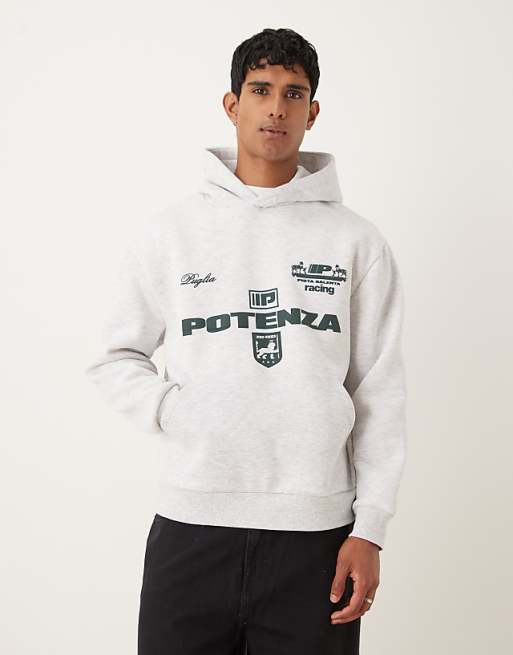 ASOS DESIGN oversized hoodie with football print in grey marl
