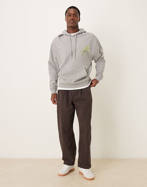 ASOS DESIGN Oversized Hoodie With Fruit Print In Grey Marl