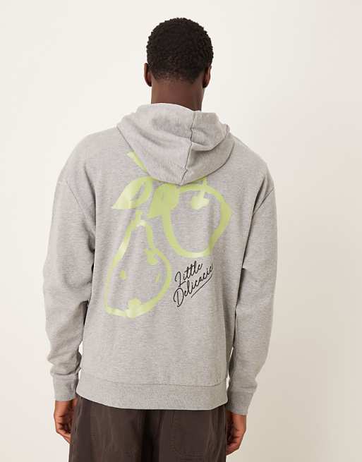 ASOS DESIGN Oversized Hoodie With Fruit Print In Grey Marl