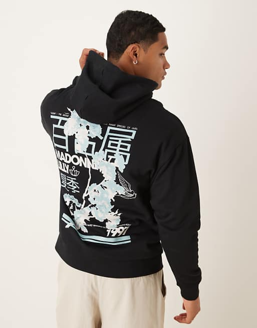 ASOS DESIGN oversized hoodie with souvenir print in black