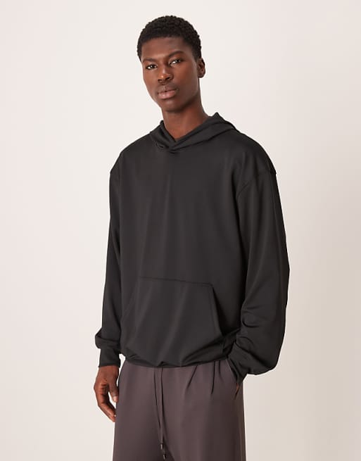 ASOS DESIGN Oversized Hoodie With Text Print In Scuba-style Fabric In Black