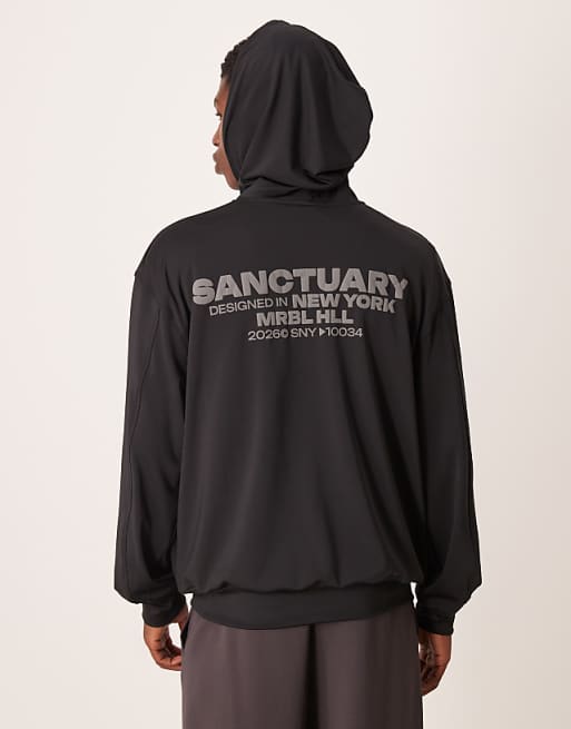 ASOS DESIGN oversized hoodie with text print in scuba-style fabric in black