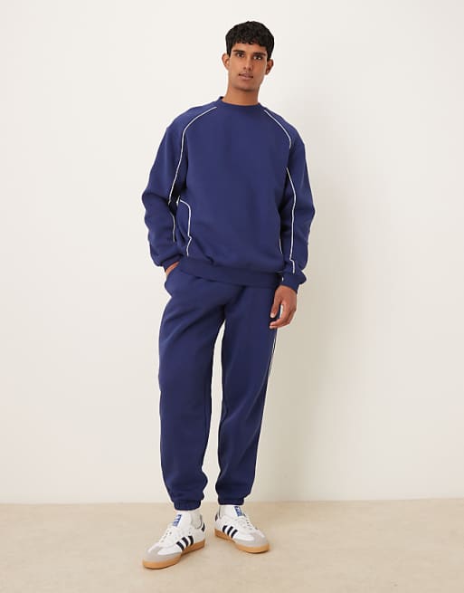 ASOS DESIGN Oversized Jogger With Piping In Blue