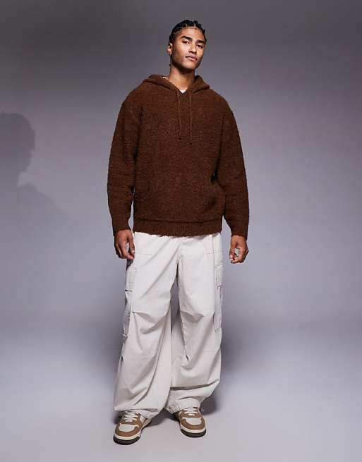 ASOS DESIGN Oversized Knitted Boucle Hoodie In Brown