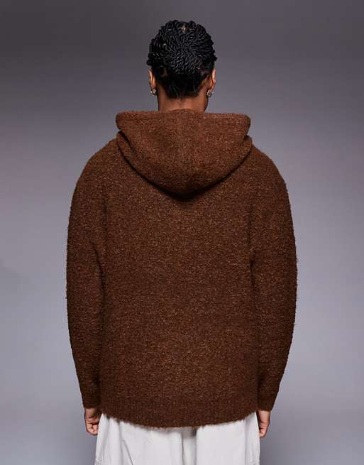 ASOS DESIGN Oversized Knitted Boucle Hoodie In Brown