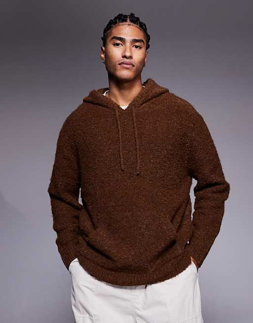 ASOS DESIGN oversized knitted boucle hoodie in brown