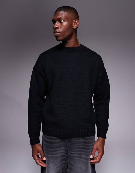 ASOS DESIGN Oversized Knitted Crew Neck Jumper With Palermo Back Print In Black
