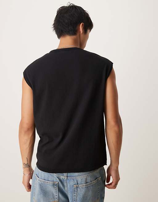ASOS DESIGN Oversized Knitted Crew Neck Tank In Black
