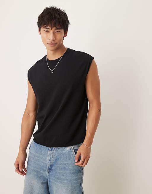 ASOS DESIGN oversized knitted crew neck tank in black