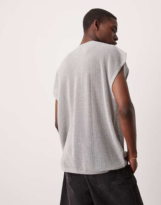 ASOS DESIGN Oversized Knitted Vest With Dropped Shoulder In Grey