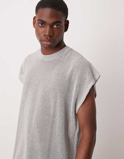 ASOS DESIGN Oversized Knitted Vest With Dropped Shoulder In Grey