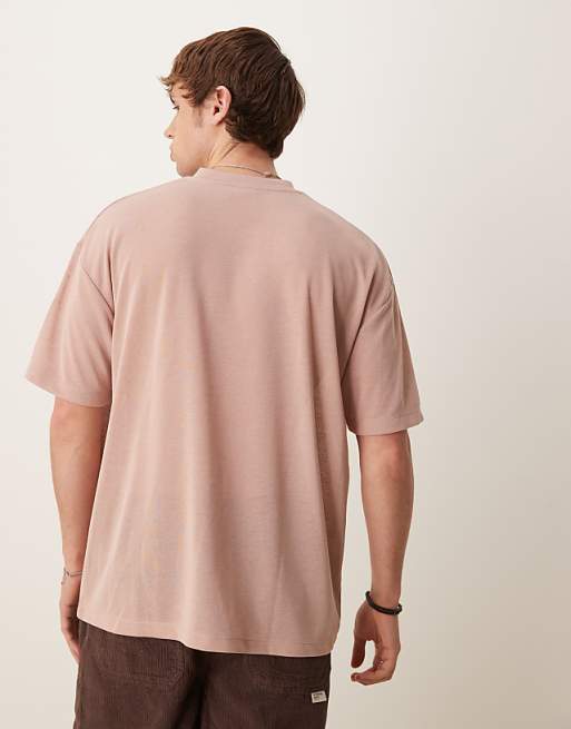 ASOS DESIGN Oversized Linen Look T-shirt With Palm Graphic In Dusty Pink