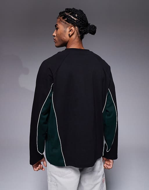 ASOS DESIGN Oversized Long Sleeve Cut And Sew T-shirt With Graphic In Black