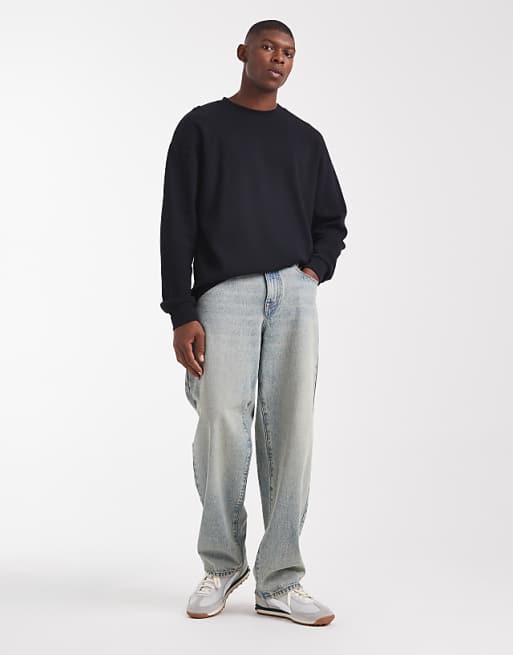 ASOS DESIGN Oversized Long Sleeve T-shirt In Black Waffle