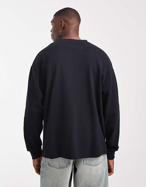 ASOS DESIGN Oversized Long Sleeve T-shirt In Black Waffle