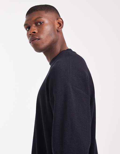 ASOS DESIGN Oversized Long Sleeve T-shirt In Black Waffle