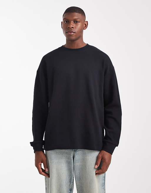 ASOS DESIGN oversized long sleeve t-shirt in black waffle