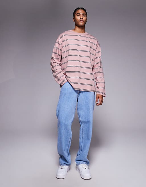 ASOS DESIGN Oversized Long Sleeve T-shirt In Pink And Grey Stripe