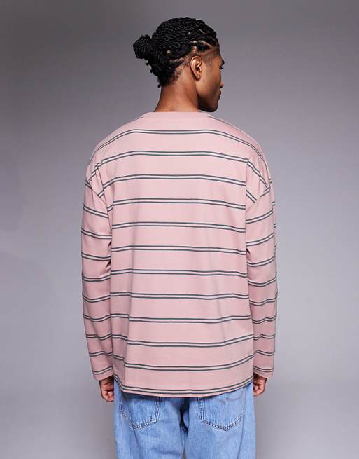 ASOS DESIGN Oversized Long Sleeve T-shirt In Pink And Grey Stripe